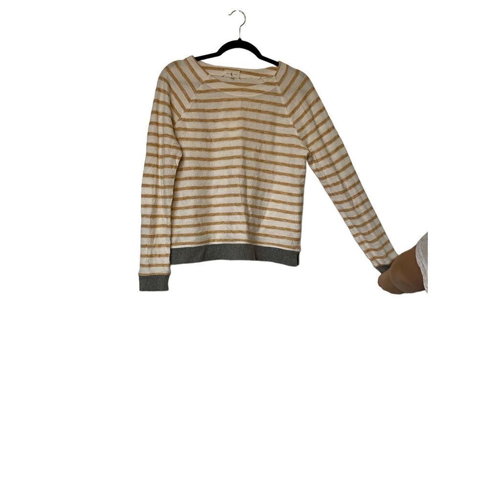 Lou & Grey Striped Mustard Cream Terry Cloth Cotton Sweatshirt